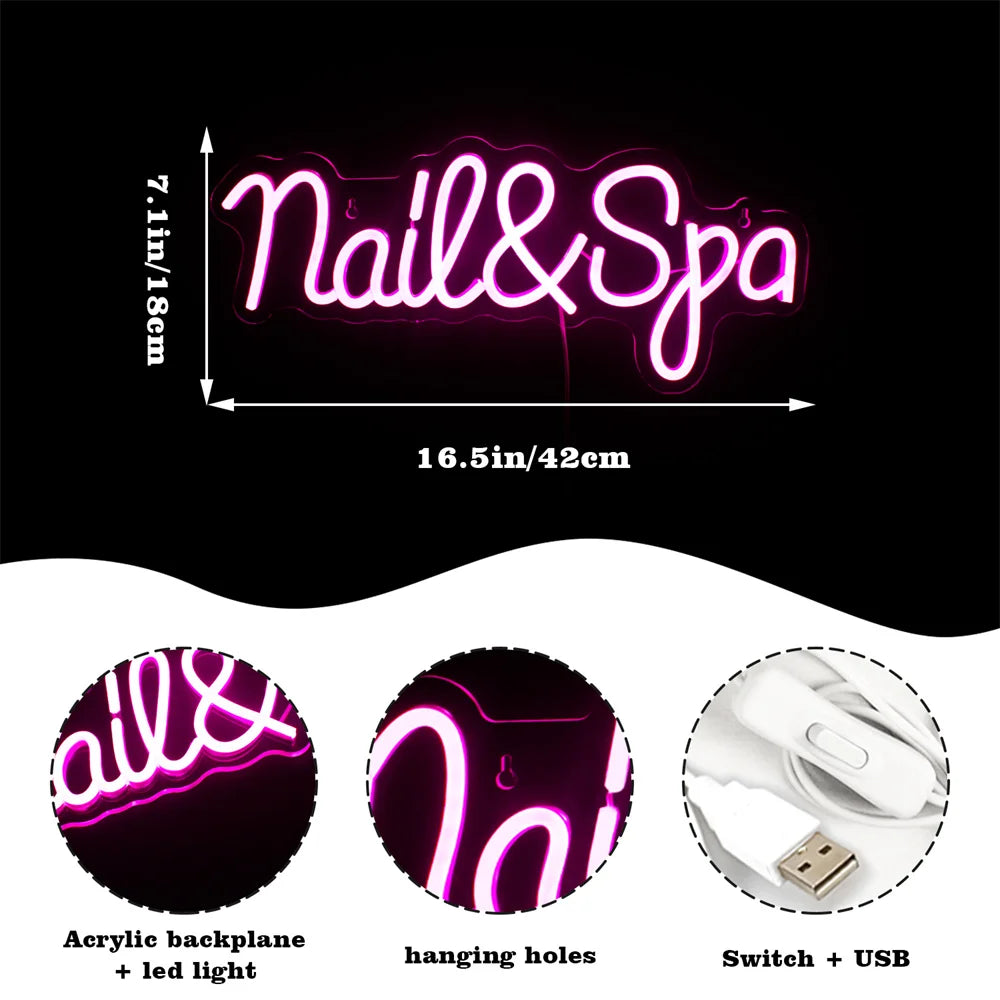 Nail & Spa 5V USB LED Neon Sign - Budget Friendly
