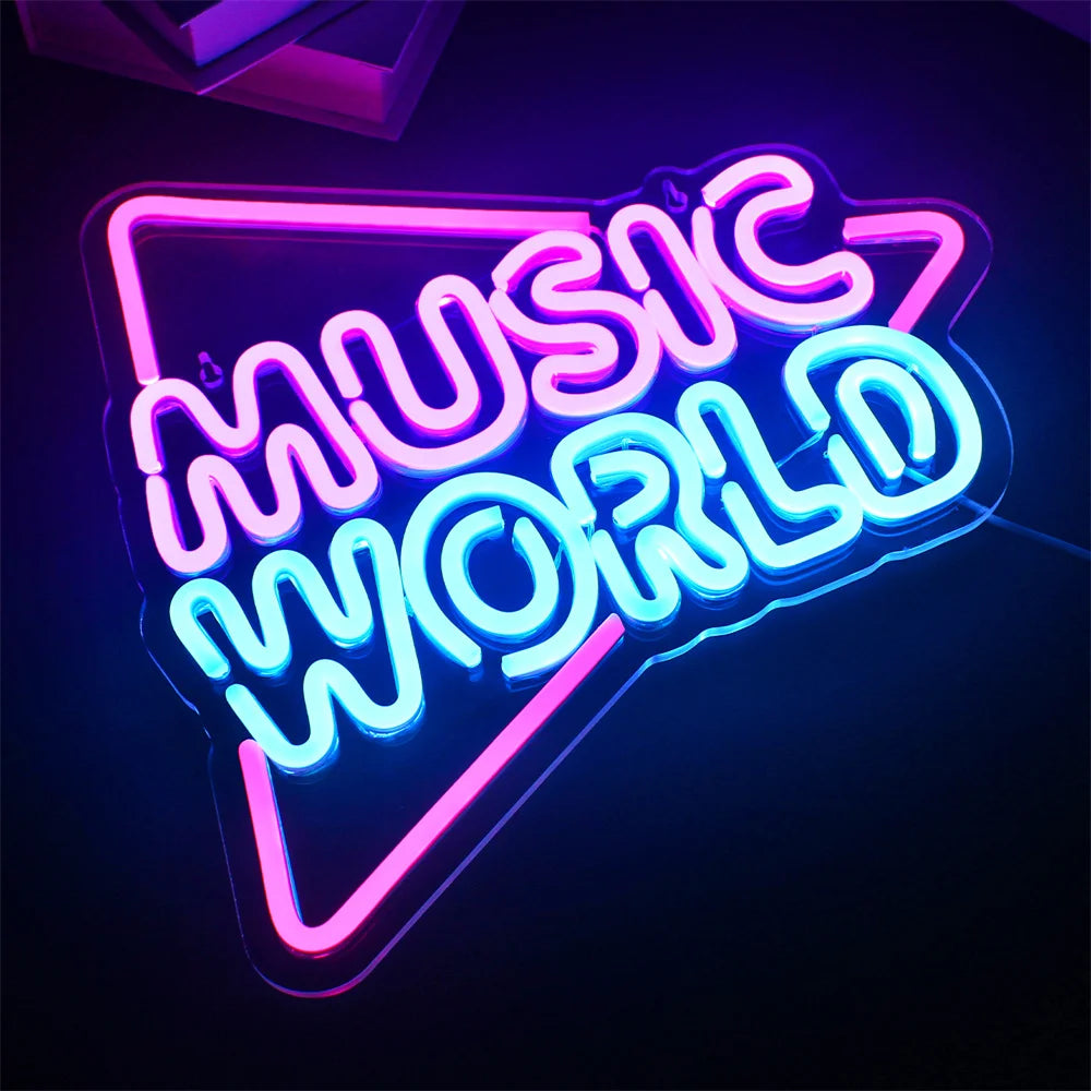 MUSIC WORLD – Kolmio – LED-neonkyltti (5 V USB)