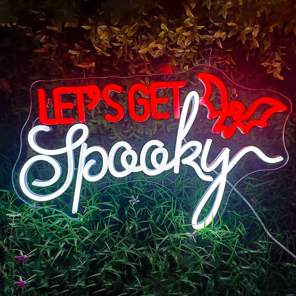LET'S GET Spooky – Lepakko, Halloween-aihe – LED-neonkyltti (5 V USB)