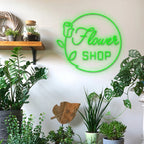 Flower SHOP – Ruusu ja pyöreä kehys – LED-neonkyltti (5 V USB)