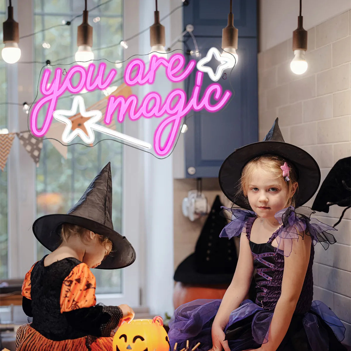 you are magic – Trollstav och stjärnor – LED-neonskylt (5 V USB)