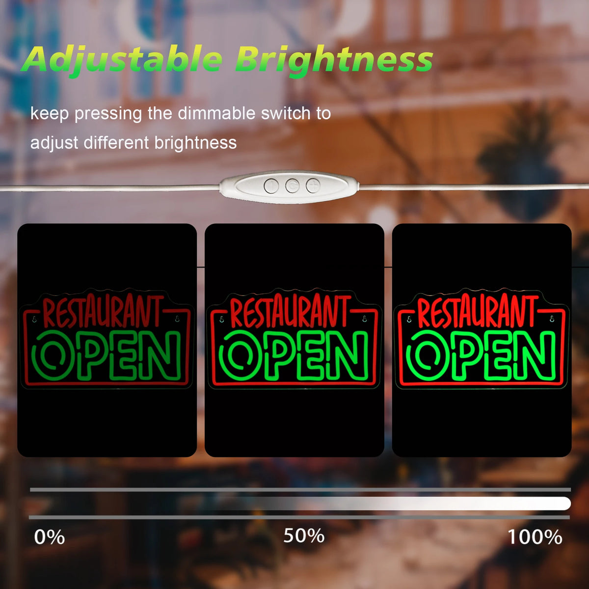 Restaurant OPEN – LED-neonvalomainos (5 V USB)