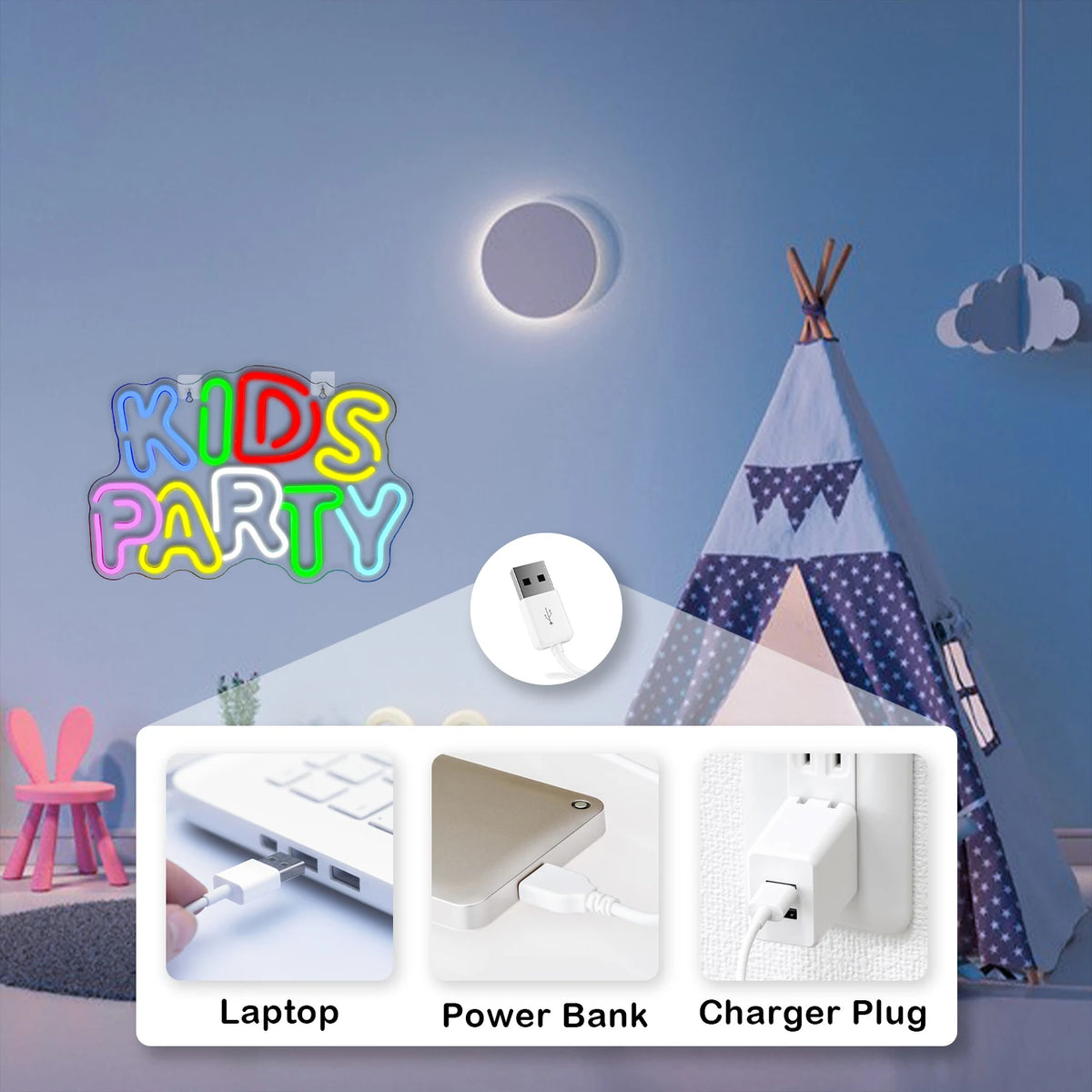 Kids Party – LED-neonkyltti (5 V USB)