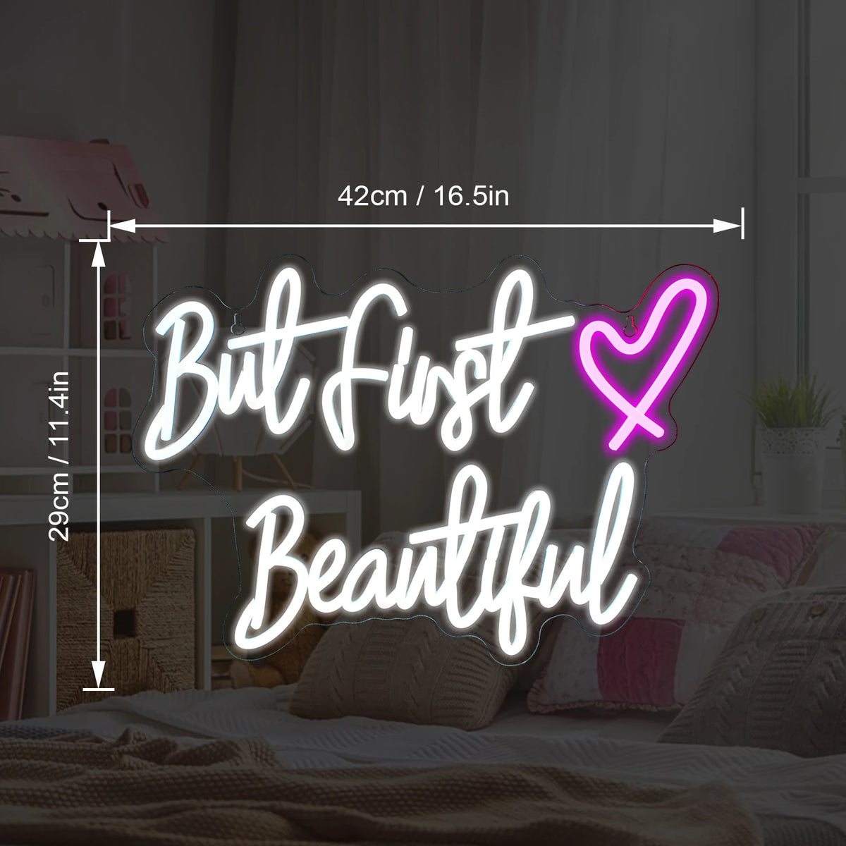 But First Beautiful – Sydän – LED-neonvalomainos (5 V USB)