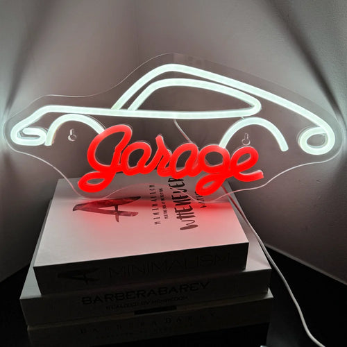 Garage – Auton ääriviiva – LED-neonkyltti (5 V USB)