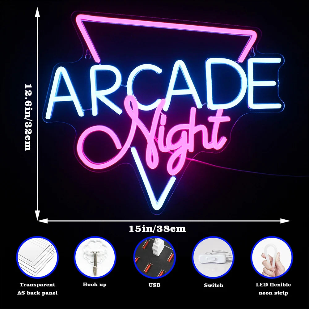 Arcade Night – Kolmiokehys – LED-neonkyltti (5 V USB)