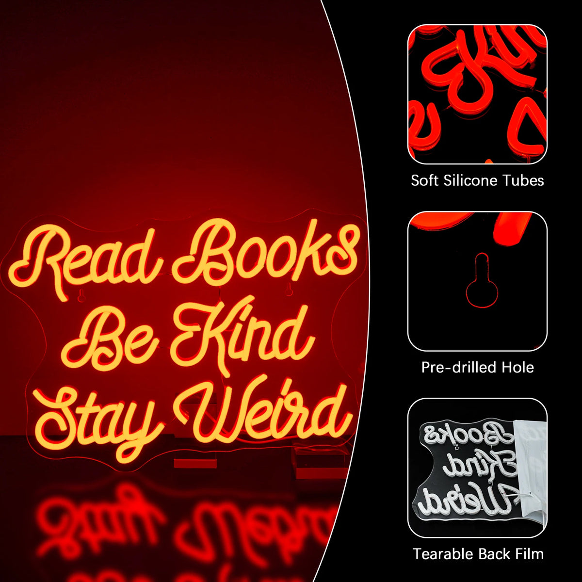 Read Books Be Kind Stay Weird – LED-neonkyltti (5 V USB)