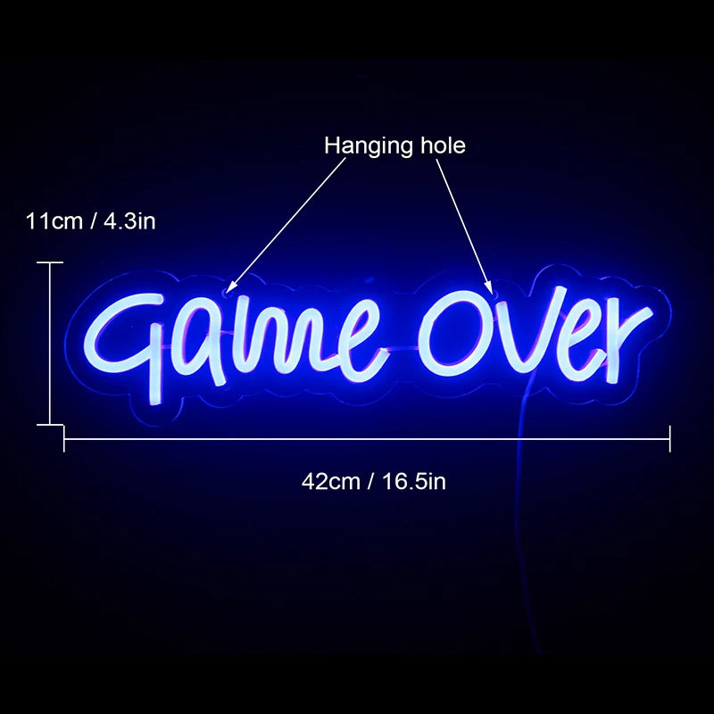 Game Over 5V Mini USB LED Neon Sign - Budget Friendly