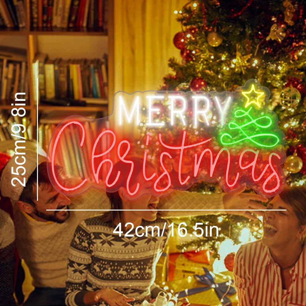 Merry Christmas – Joulukuusi ja tähti – LED-neonkyltti (5 V USB)
