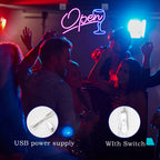 Open – Viinilasi – LED-neonvalomainos (5 V USB)