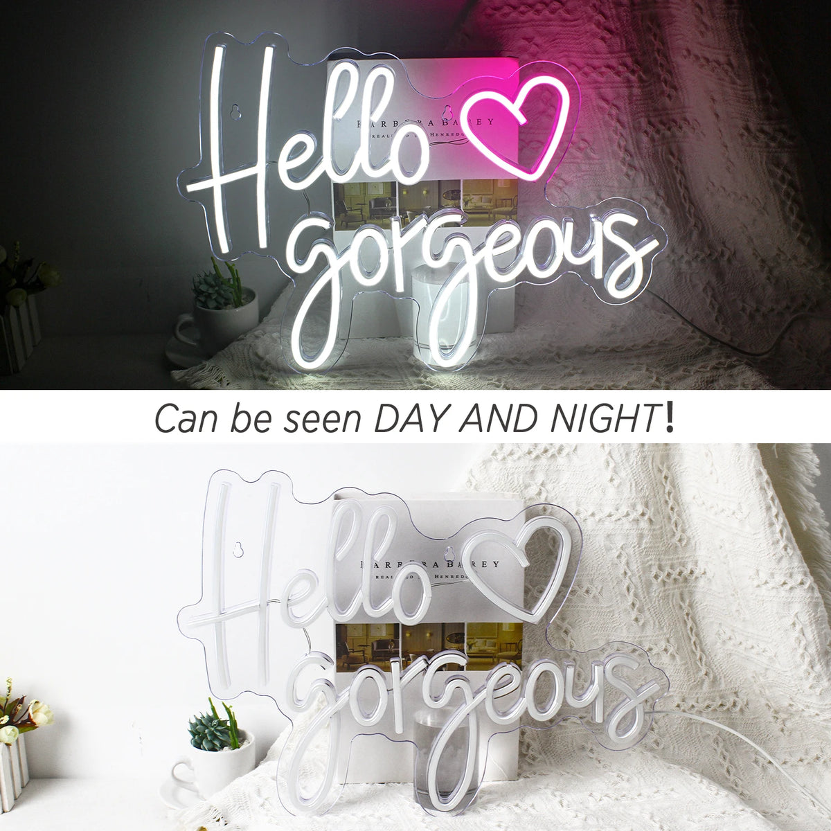 Hello Gorgeous – Sydän – LED-neonvalomainos (5 V USB)