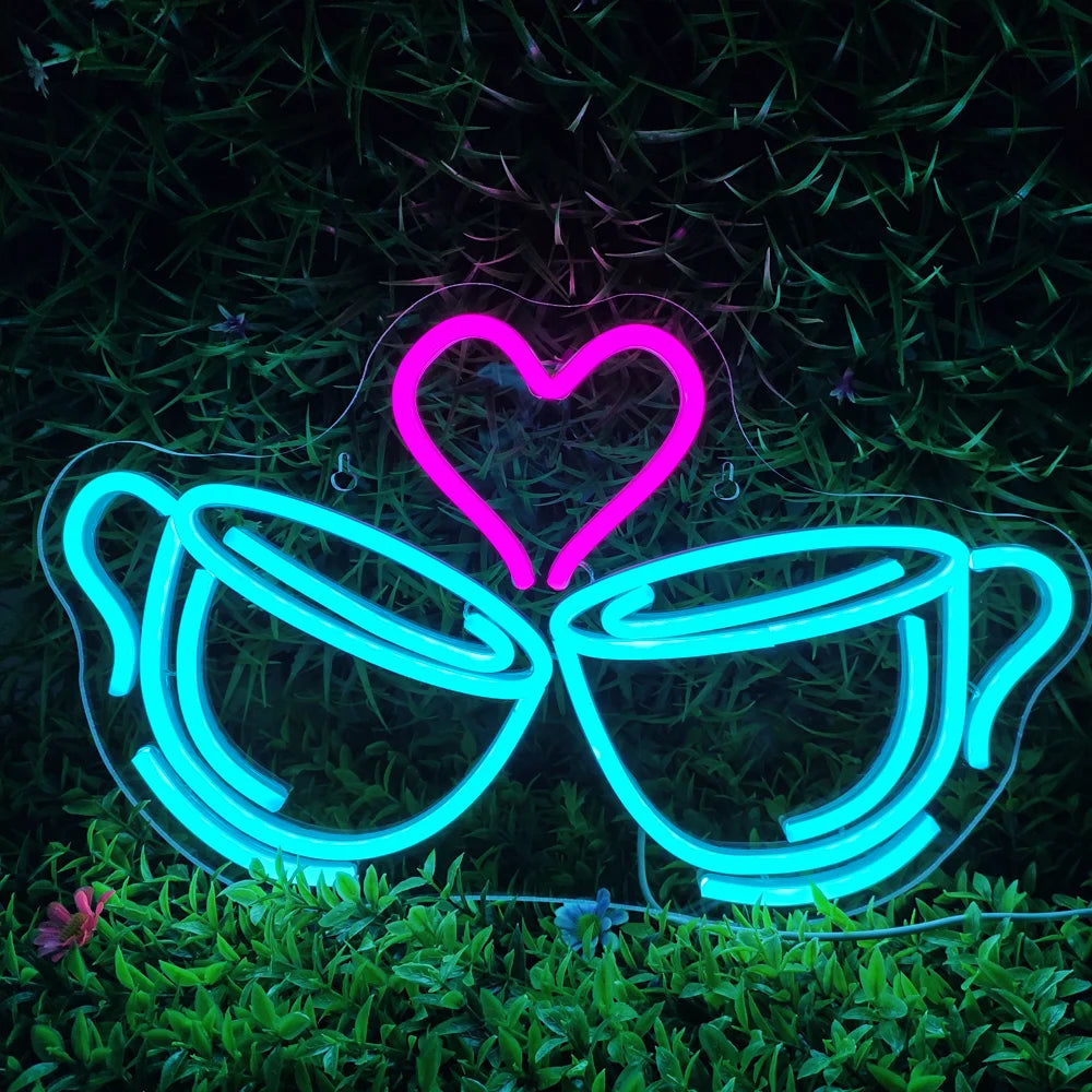 Coffee Cheers Heart 5V Mini USB LED Neon Sign - Budget Friendly