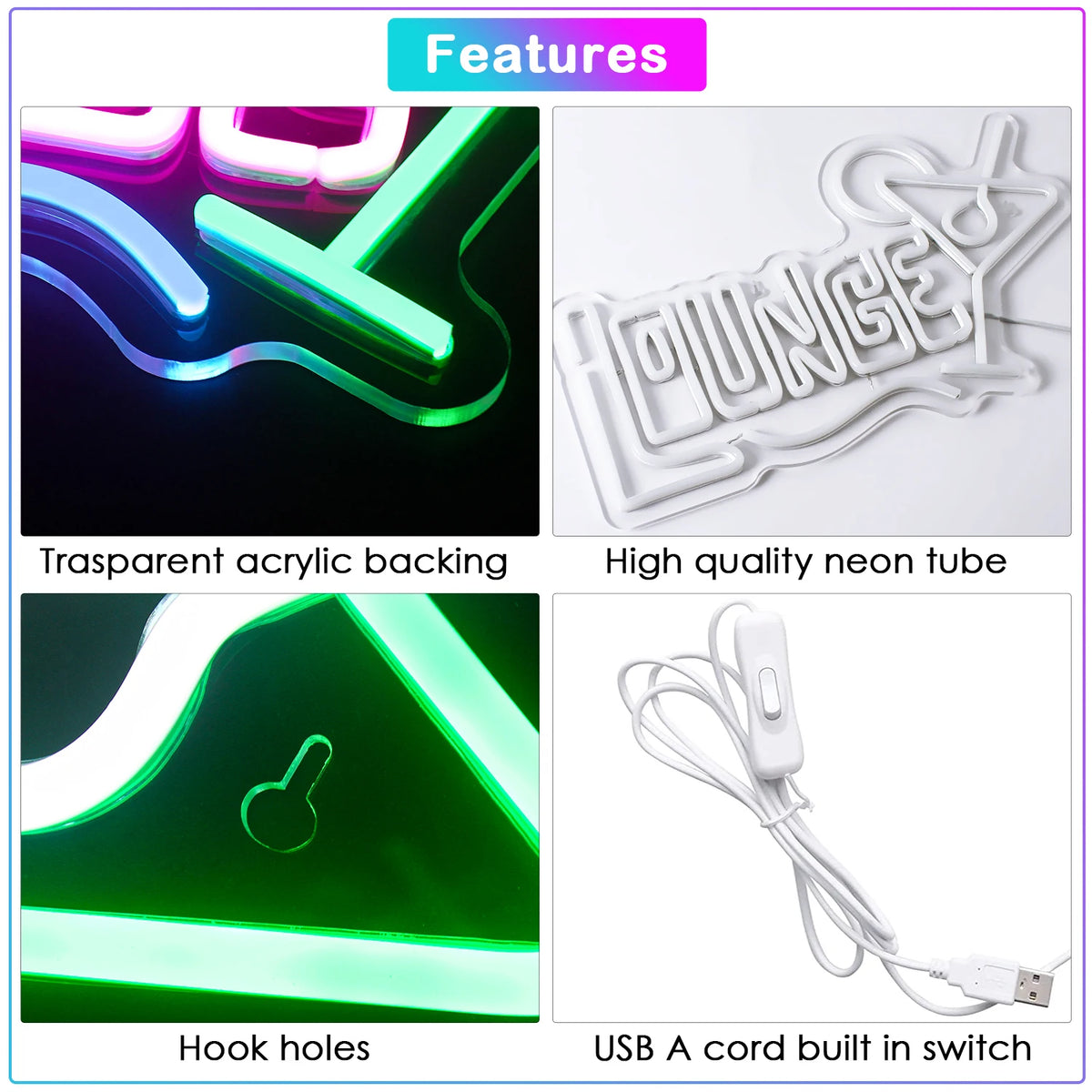 Cocktails Lounge 5V USB LED Neon Sign - Budget Friendly