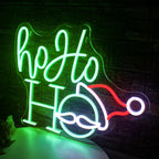 Ho Ho Ho – Joulupukin kasvot ja hattu – LED-neonkyltti (5 V USB)
