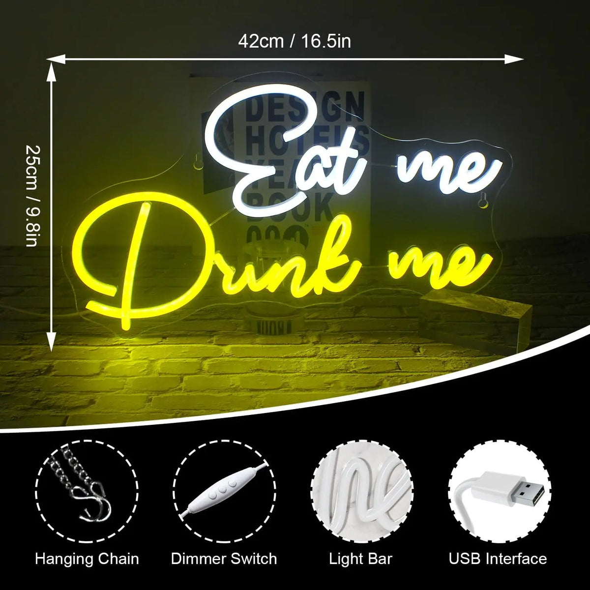 Eat Me Drink Me – LED-neonvalomainos (5 V USB)
