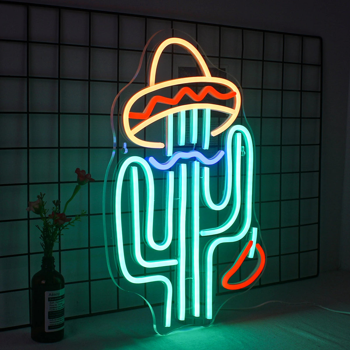 Kaktus – LED-neonkyltti (5 V USB)