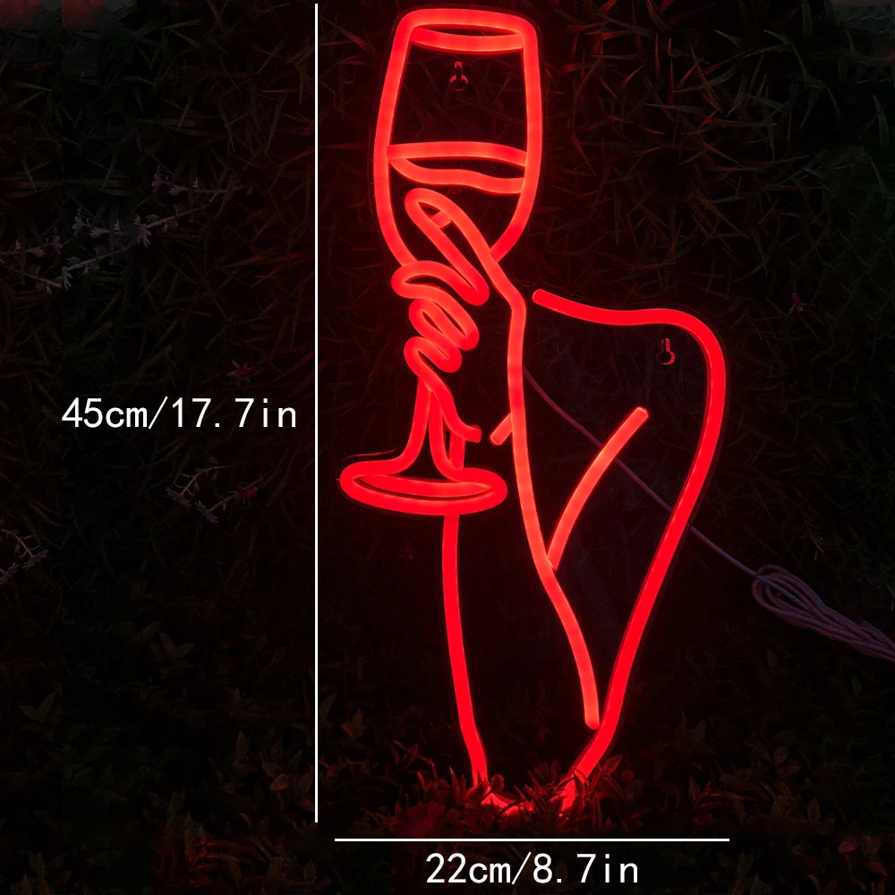 Woman Wine glass 5V Mini USB LED Neon Sign - Budget Friendly