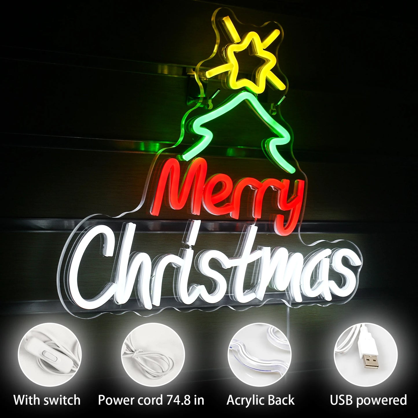 Merry Christmas 5V Mini USB LED Neon Sign - Budget Friendly