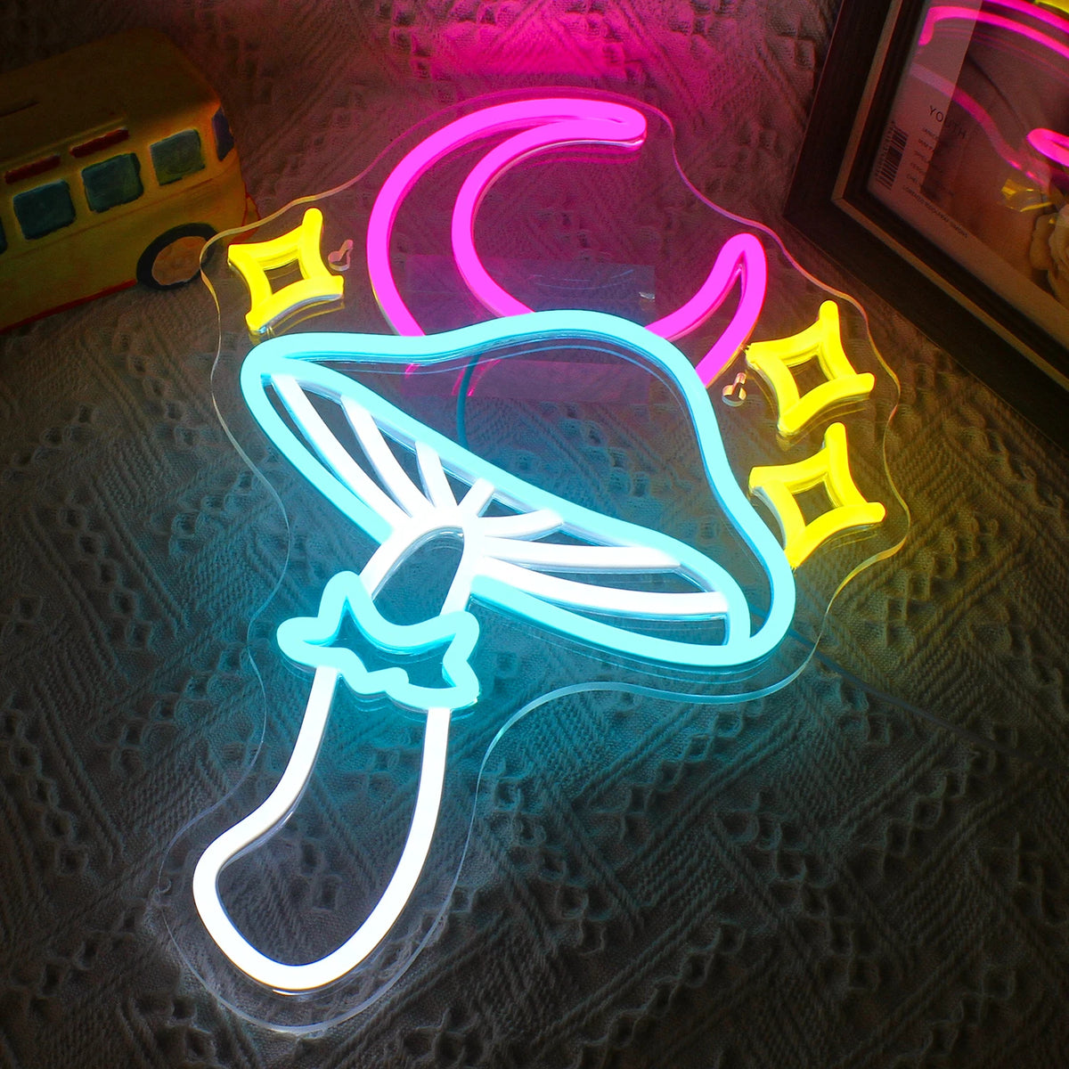 Tähti, kuu ja sieni – LED-neonkyltti (5 V USB)
