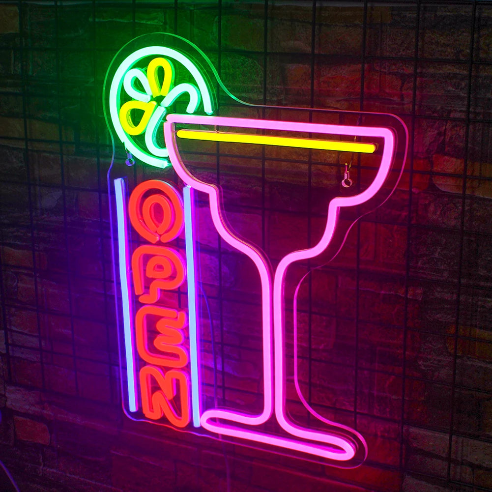 OPEN – Cocktaillasi – LED-neonvalomainos (5 V USB)