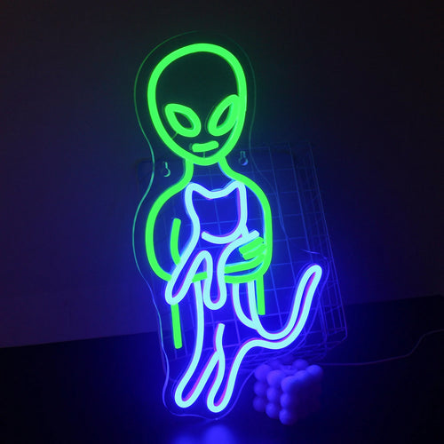 Vihreä avaruusolento – LED-neonkyltti (5 V USB)