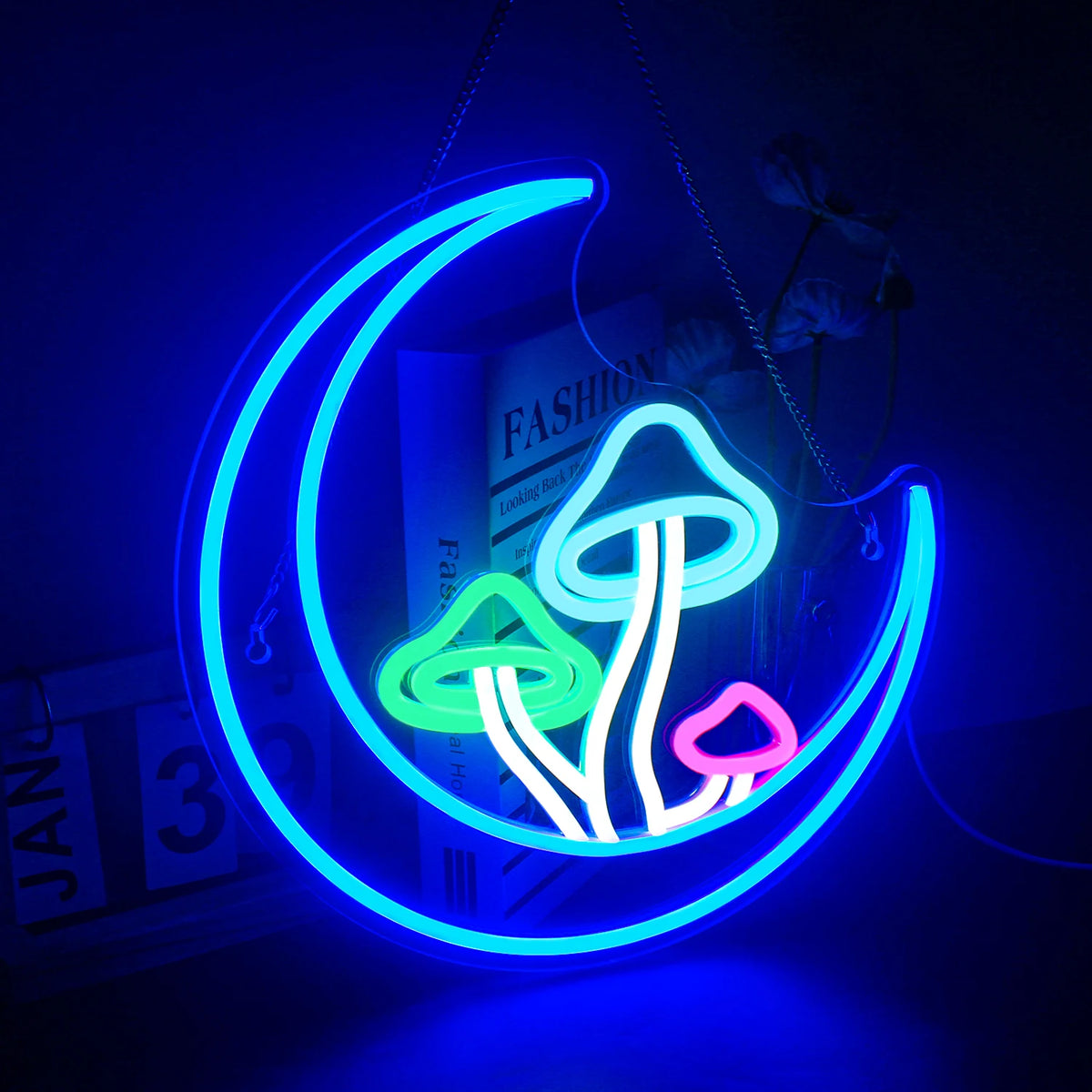 Kuu ja sieni – LED-neonkyltti (5 V USB)