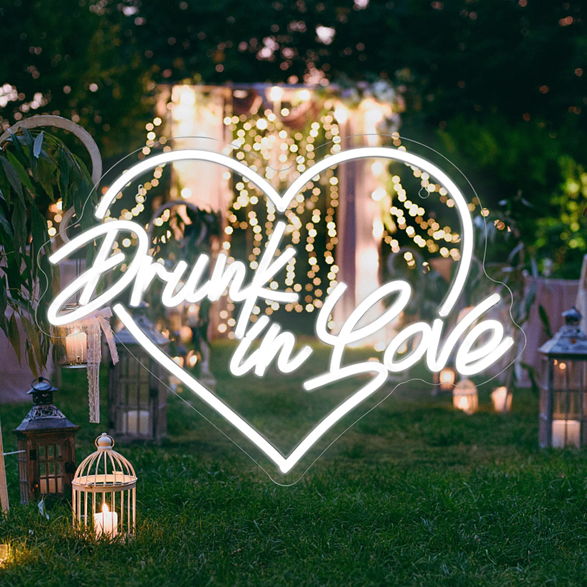 Drunk in Love – Sydämen ääriviiva – LED-neonkyltti (5 V USB)