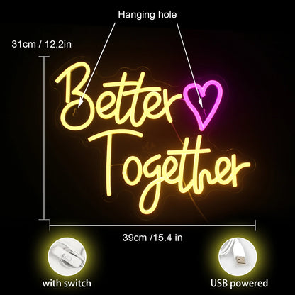 Better Together Heart 5V Mini USB LED Neon Sign - Budget Friendly