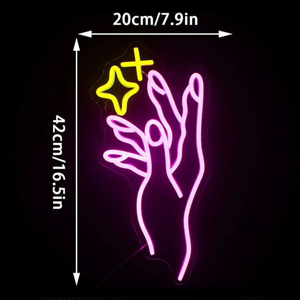 Käsi ja keltainen tähti – LED-neonkyltti (5 V USB)