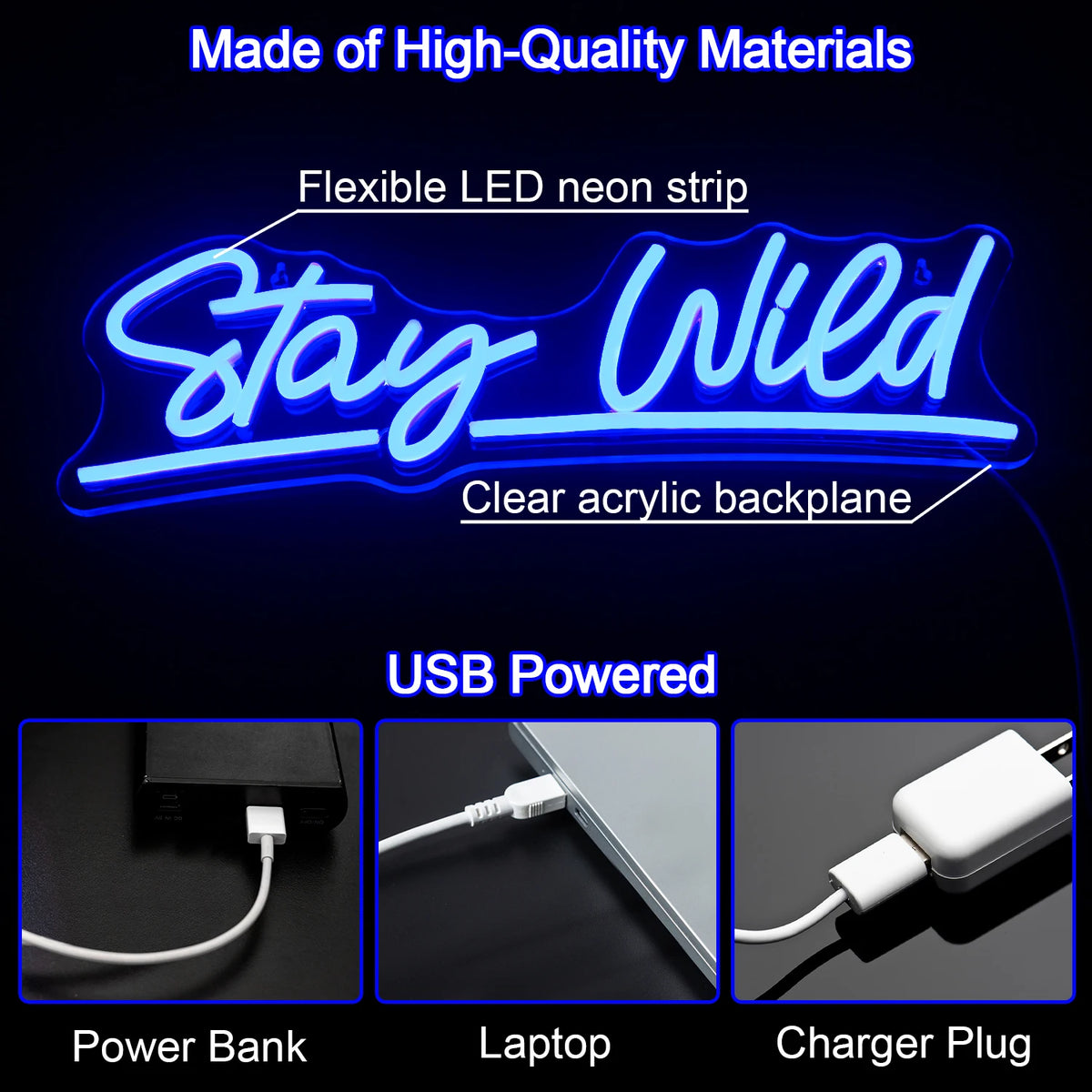 Stay Wild – LED-neonkyltti (5 V USB)