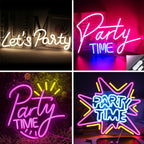 Kuvassa on eloisa "Let's Party" LED-valokuva.