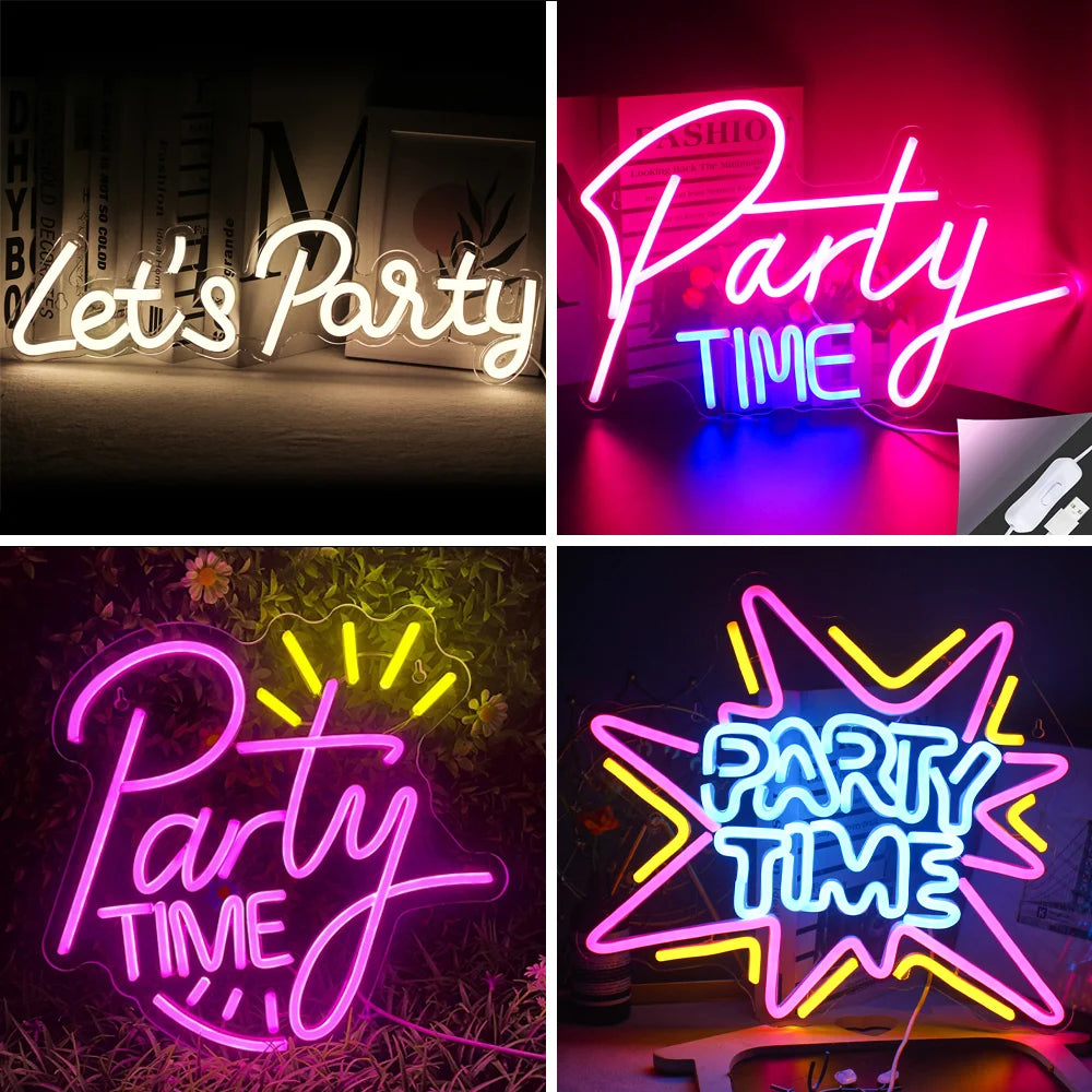 Kuvassa on eloisa "Let's Party" LED-valokuva.
