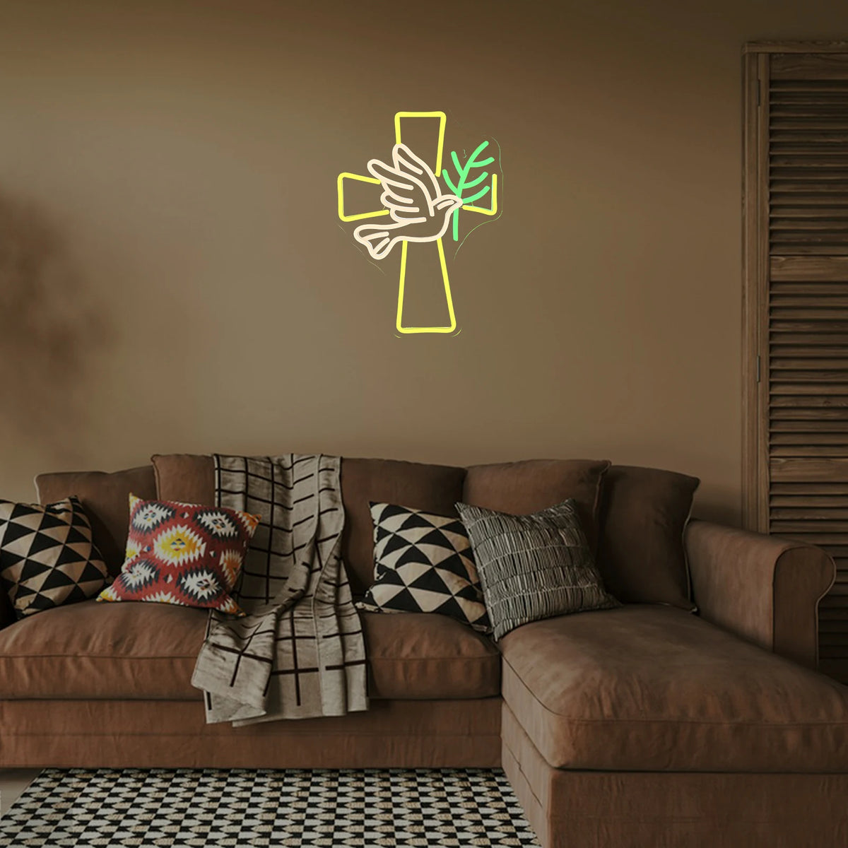 Risti ja rauhankyyhky – LED-neonkyltti (5 V USB)