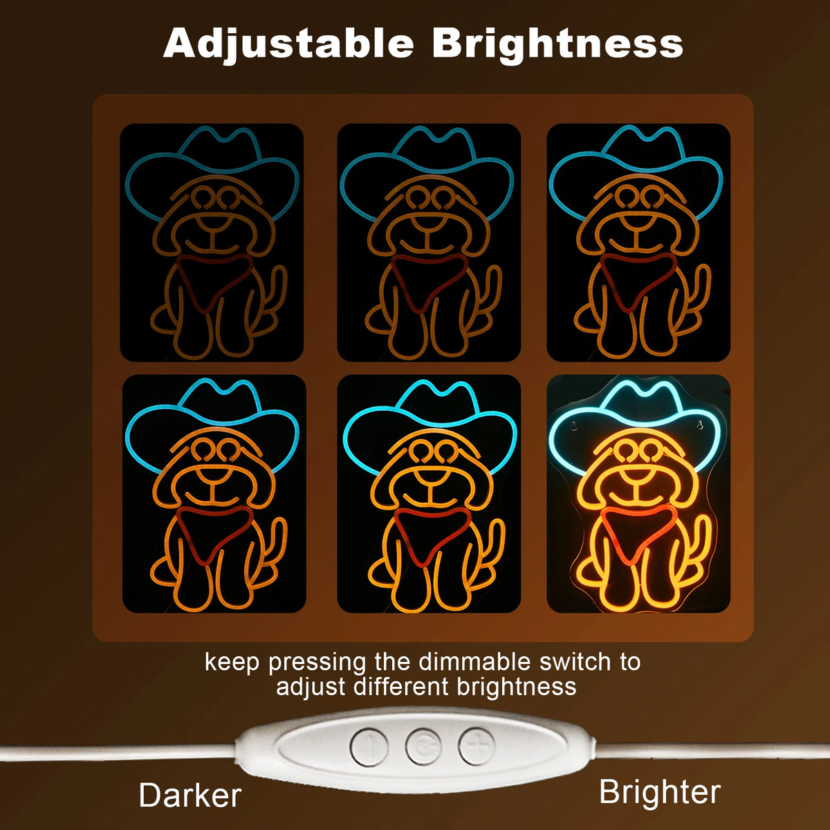 Koira cowboyhatussa – LED-neonkyltti (5 V USB)