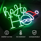 Ho Ho Ho – Joulupukin kasvot ja hattu – LED-neonkyltti (5 V USB)