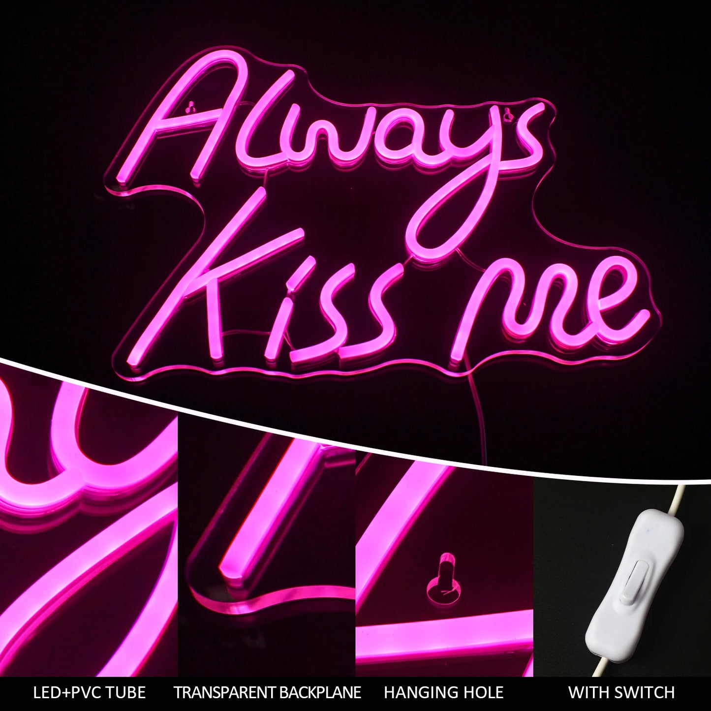 Always Kiss Me Pink 5V Mini USB LED Neon Sign - Budget Friendly