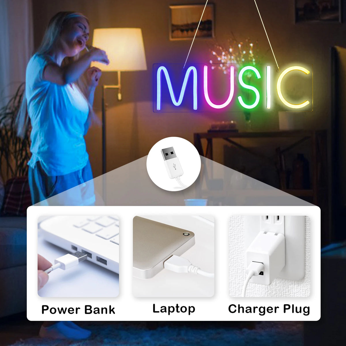 Music – LED-neonkyltti (5 V USB)
