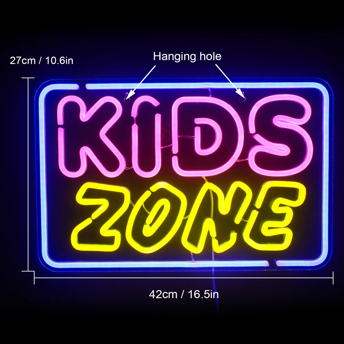 KIDS ZONE – Suorakaidekehys – LED-neonkyltti (5 V USB)