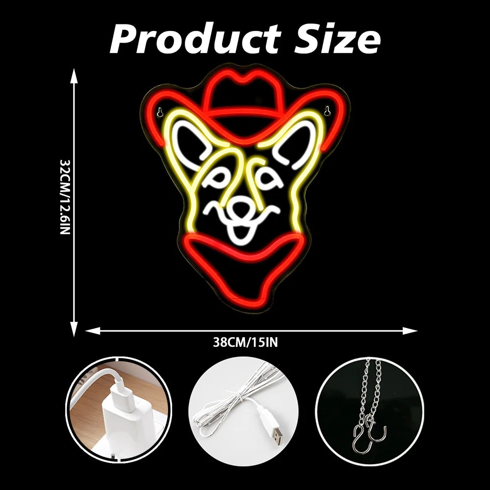 Cowboy-corgi – LED-neonkyltti (5 V USB)