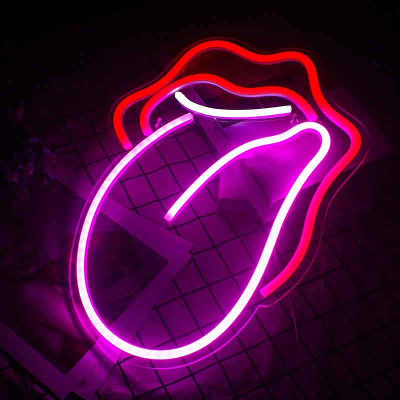 Sexy Flame Red Lips Big Tongue 5V Mini USB LED Neon Sign - Budget Friendly