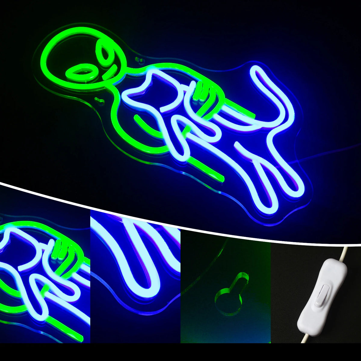 Vihreä avaruusolento – LED-neonkyltti (5 V USB)