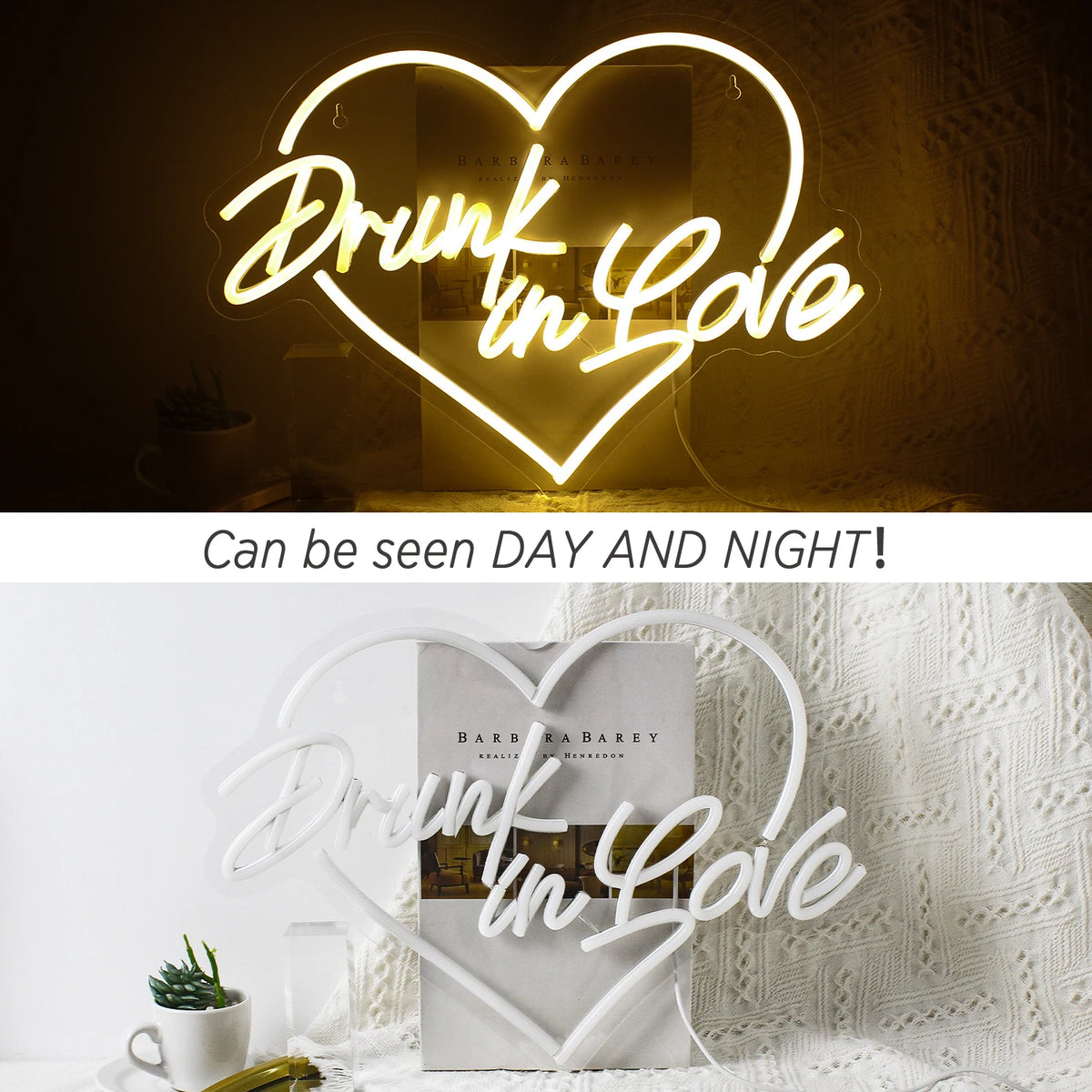 Drunk in Love – Sydämen ääriviiva – LED-neonkyltti (5 V USB)