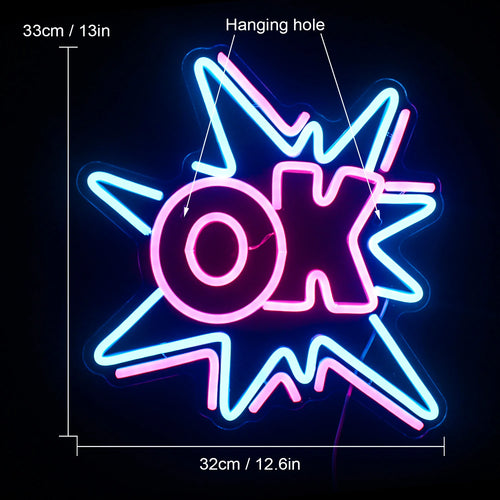 OK – Sarjakuvamainen räjähdyskuvio – LED-neonkyltti (5 V USB)