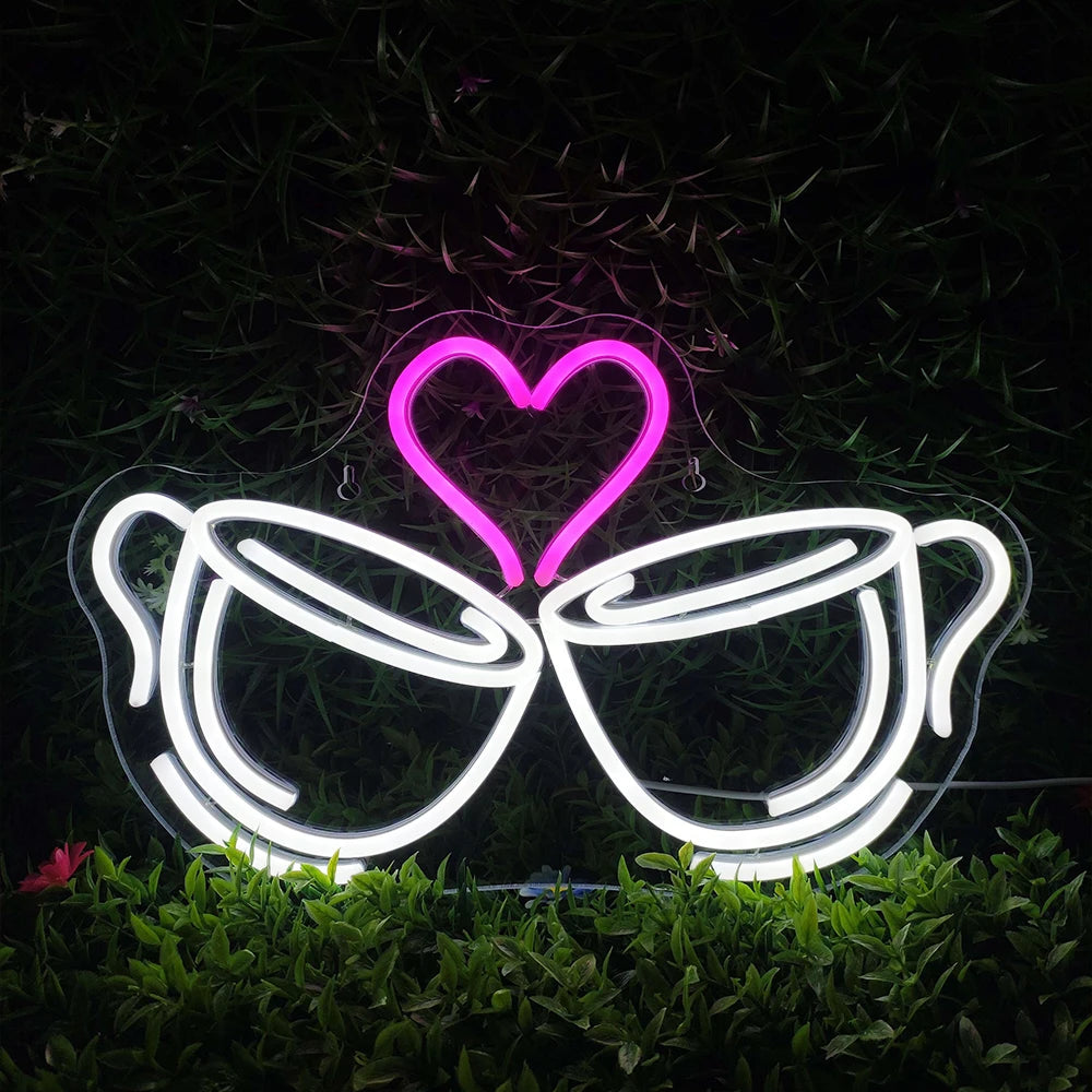 Coffee Cheers Heart 5V Mini USB LED Neon Sign - Budget Friendly