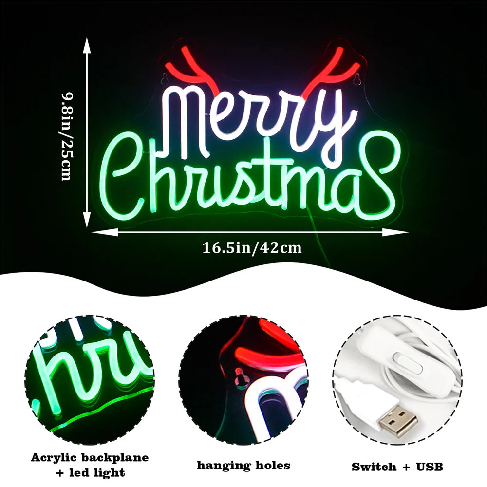 Green Red Merry Christmas 5V Mini USB LED Neon Sign - Budget Friendly