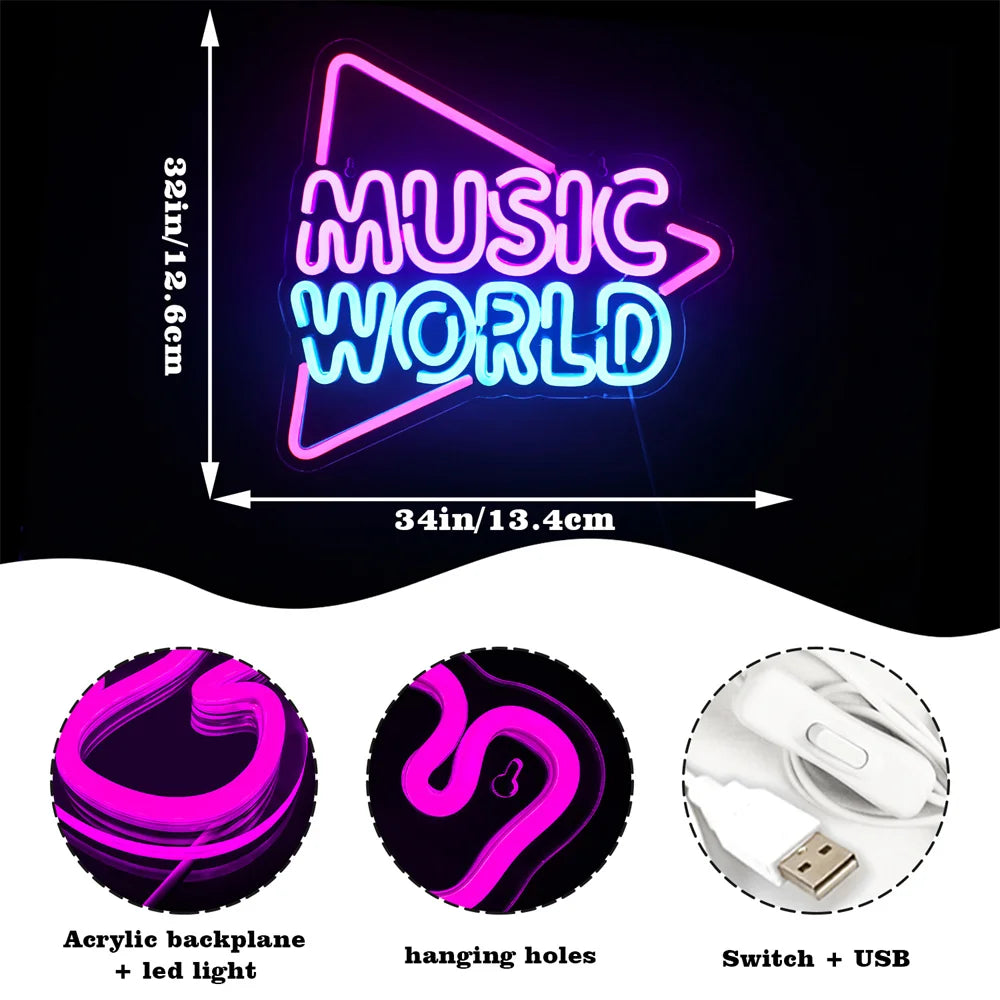 MUSIC WORLD – Kolmio – LED-neonkyltti (5 V USB)