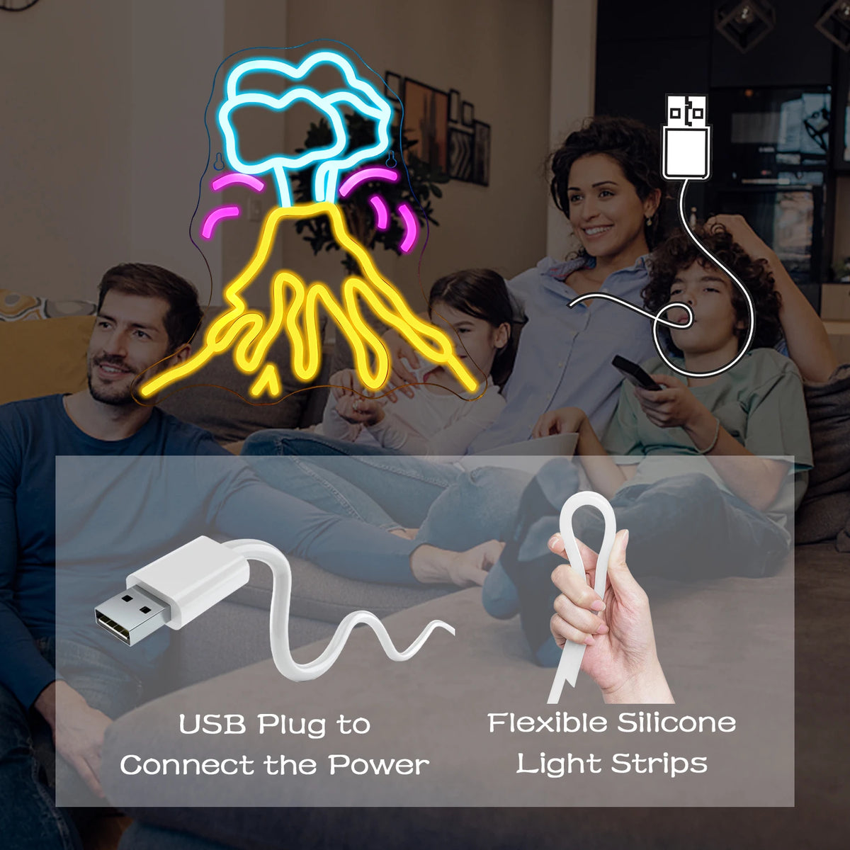 Tulivuori – LED-neonkyltti (5 V USB)