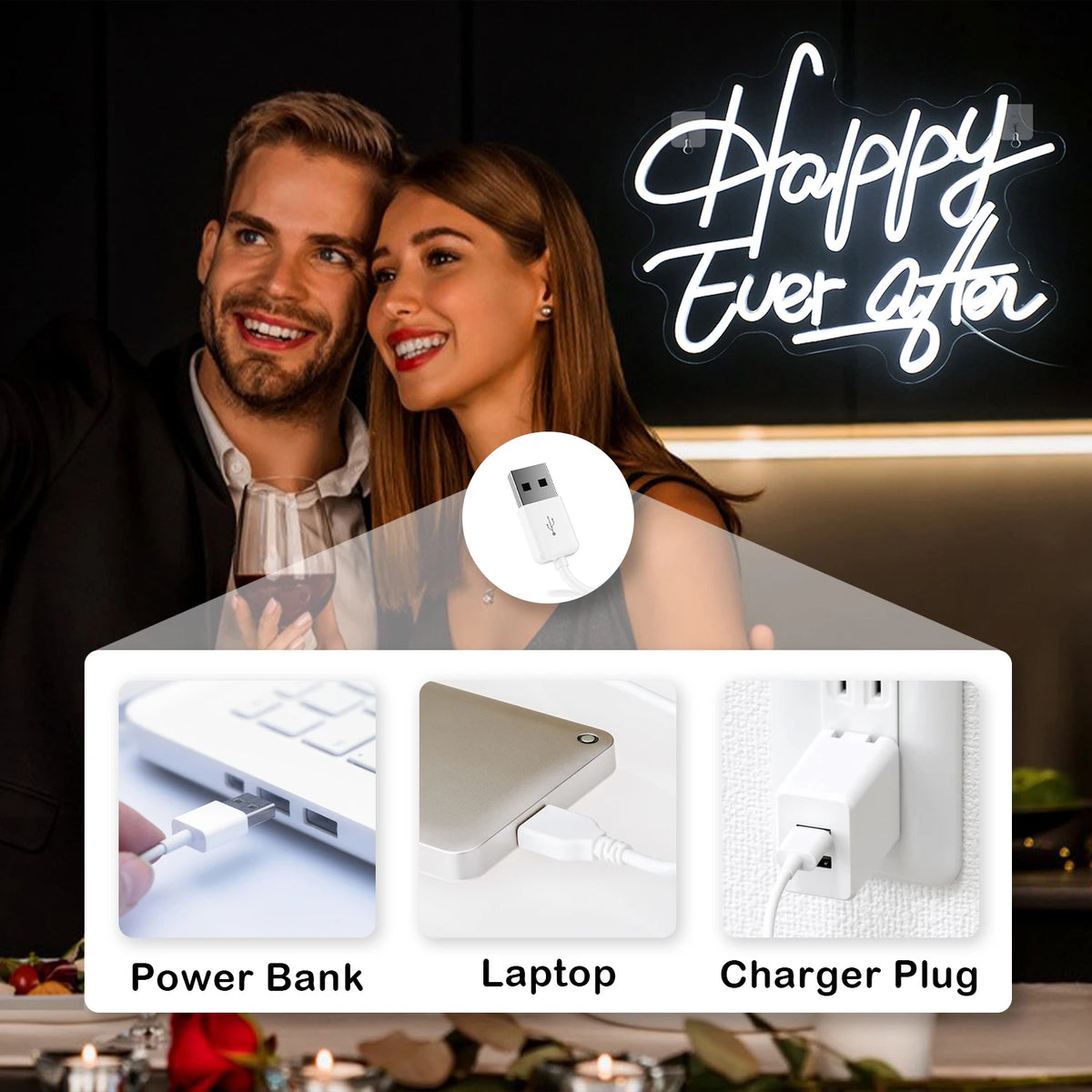 Happy Ever After – LED-neonkyltti (5 V USB)