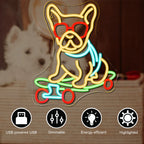 Rullalautaileva koira – LED-neonkyltti (5 V USB)