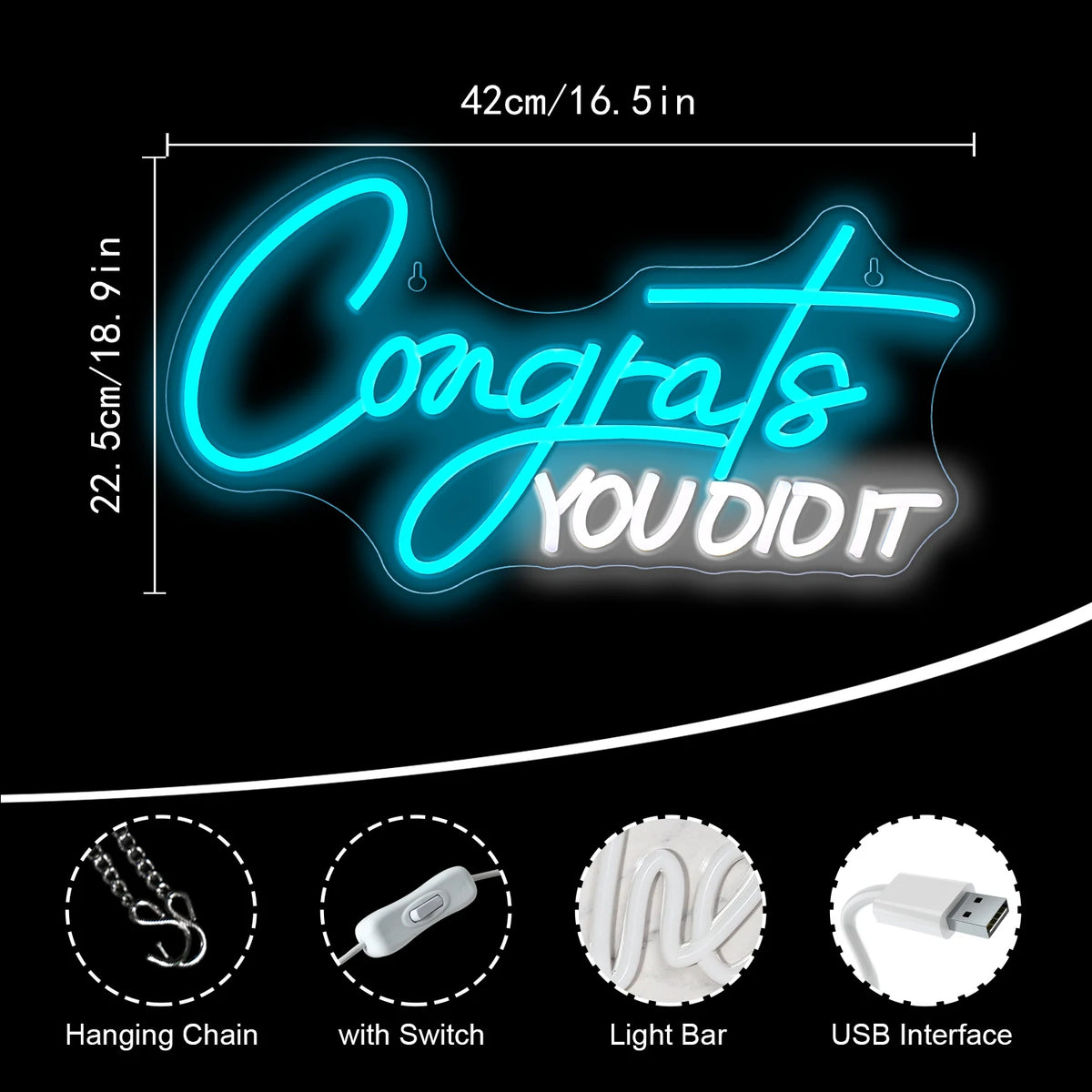 Congrats You Did It – LED-neonkyltti (5 V USB)